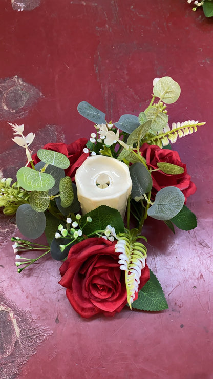 Aranjament floral cu lumânare decorativă, 6 capete, 30 cm, diverse culori, Ruyidecor
