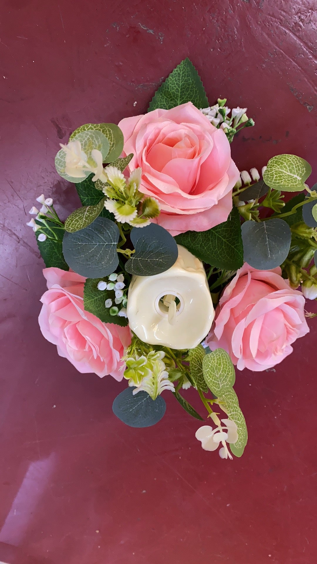 Aranjament floral cu lumânare decorativă, 6 capete, 30 cm, diverse culori, Ruyidecor