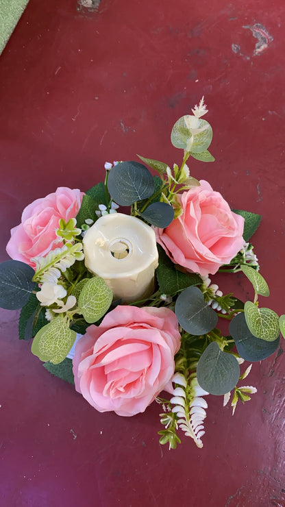 Aranjament floral cu lumânare decorativă, 6 capete, 30 cm, diverse culori, Ruyidecor