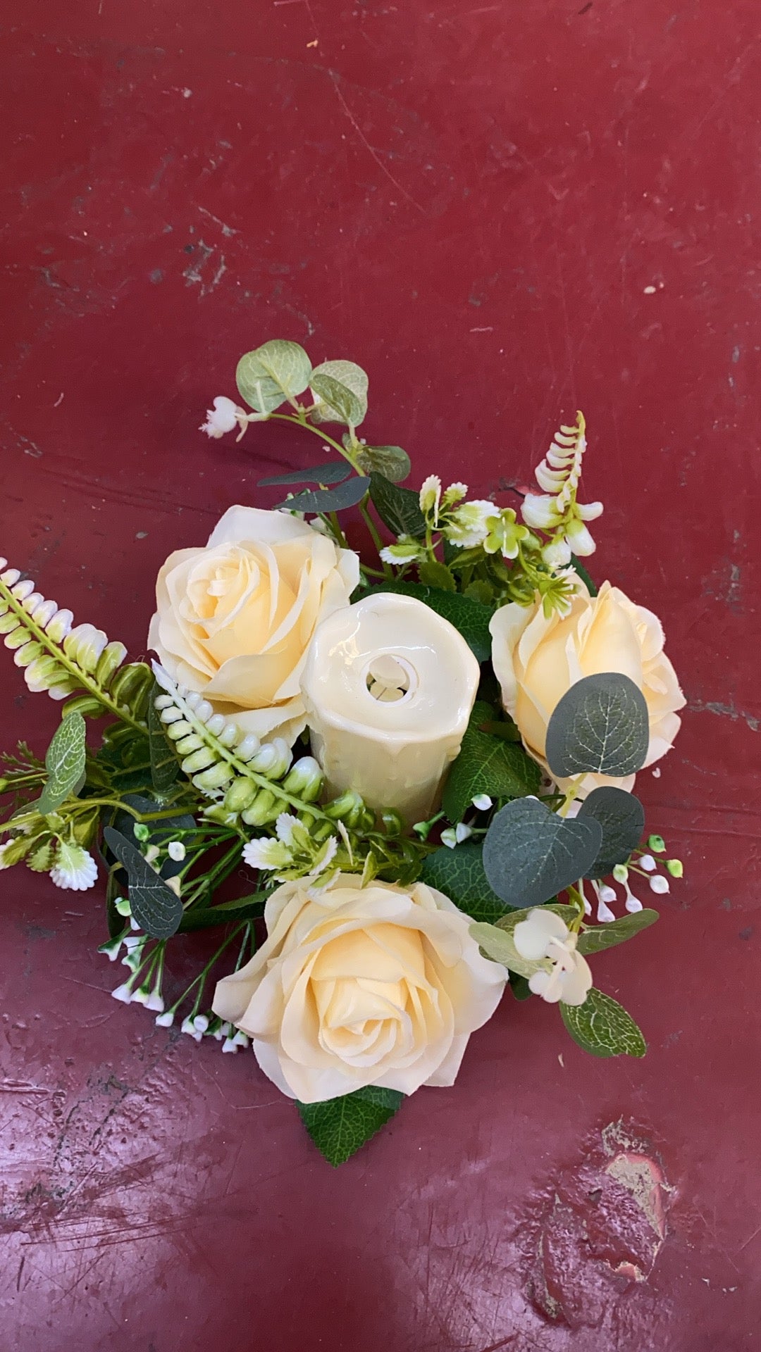 Aranjament floral cu lumânare decorativă, 6 capete, 30 cm, diverse culori, Ruyidecor