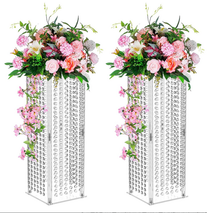 Set 4 suporturi decorative transparente cu cristale tip perdea, pentru aranjamente florale, înălțimi 40/60/80/100 cm (fără flori)