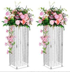 Set 4 suporturi decorative transparente cu cristale tip perdea, pentru aranjamente florale, înălțimi 40/60/80/100 cm (fără flori)
