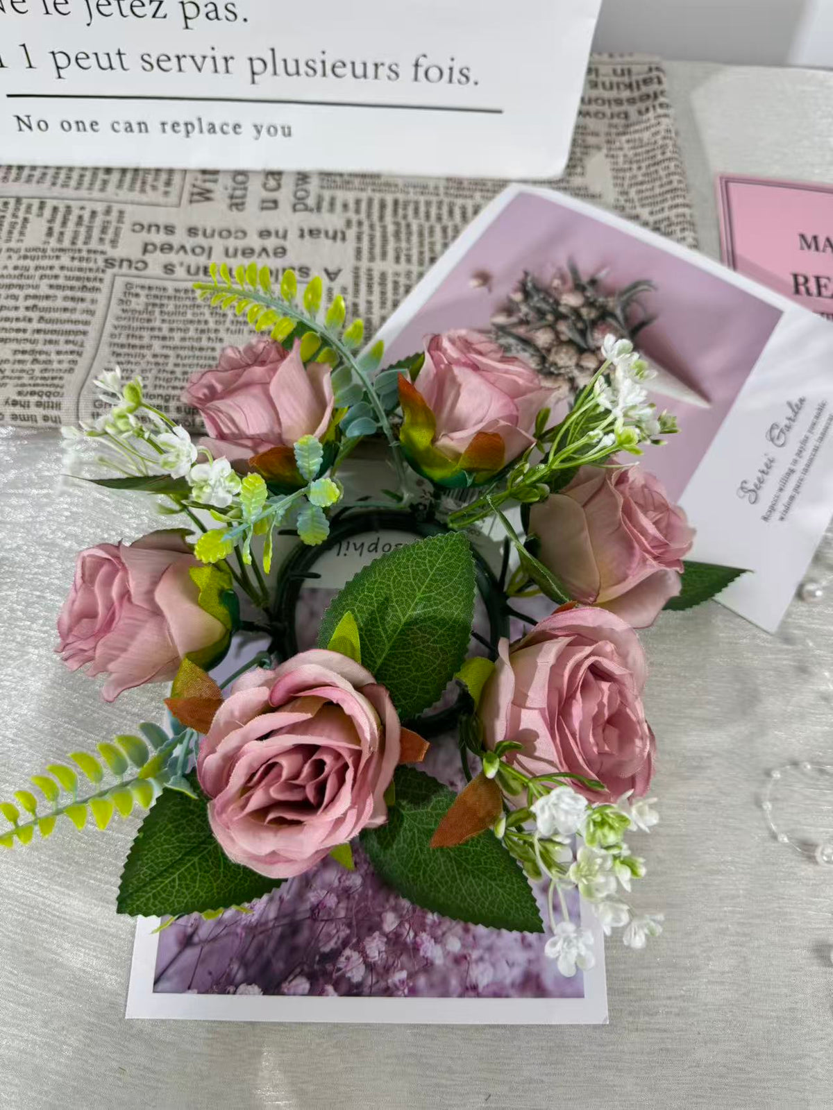 Aranjament floral cu lumânare decorativă, 6 capete, 30 cm, Ruyidecor