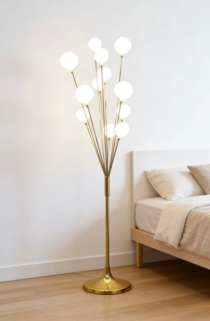 Lampadar auriu cu globuri led , special pentru orice eveniment  rafinate cu lumina caldă , 1 bucata, 115 cm/140 cm