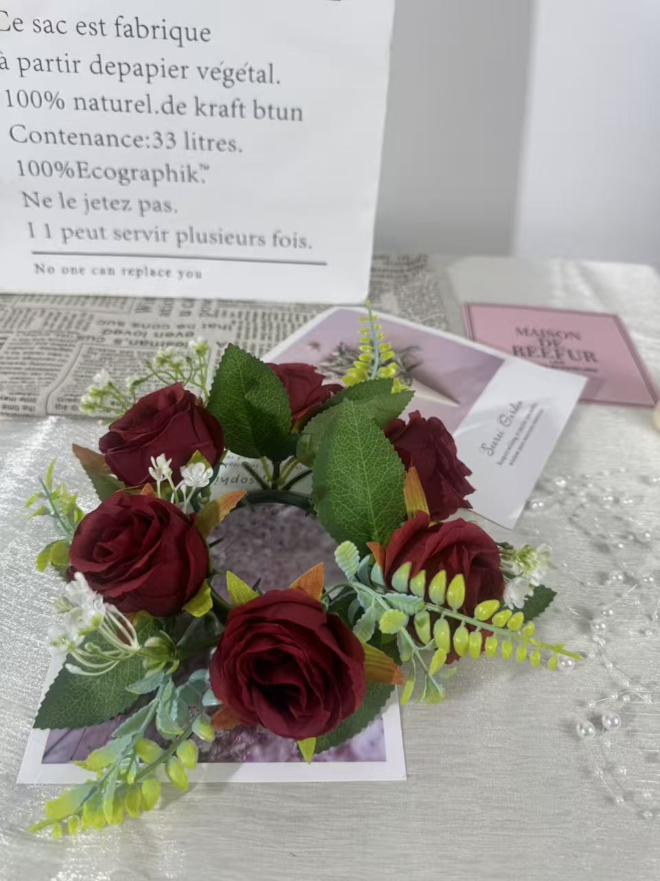 Aranjament floral cu lumânare decorativă, 6 capete, 30 cm, Ruyidecor