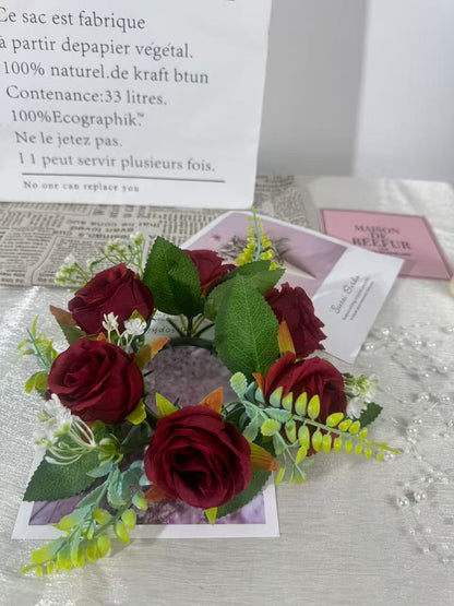 Aranjament floral cu lumânare decorativă, 6 capete, 30 cm, Ruyidecor