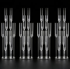 Set 4 sfeșnice decorative transparente cu 10 suporturi lumânări, design modern elegant, înălțime 108 cm (fără lumânări)