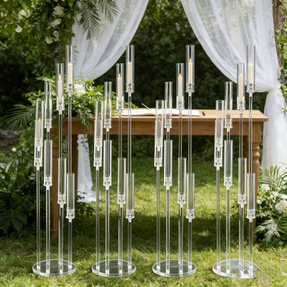 Set 4 buc suport pentru 8 capete lumanari – Înălțime până la 128 cm, Transparent, pentru Lumânări LED, Decor de Nuntă Elegant