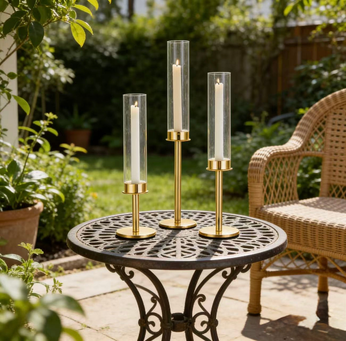 4  seturi Set 3 suporți de lumânări din sticlă transparentă , elegante și versatile .Designul simplu și rafinat le face perfecte pentru a crea o atmosferă caldă -