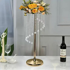 Set 4 suporturi decorative aurii cu cristale suspendate, pentru aranjamente florale elegante, înălțimi 70 cm sau 90 cm (fără flori)