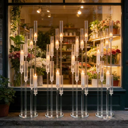 Set 4 buc suport pentru 8 capete lumanari – Înălțime până la 128 cm, Transparent, pentru Lumânări LED, Decor de Nuntă Elegant