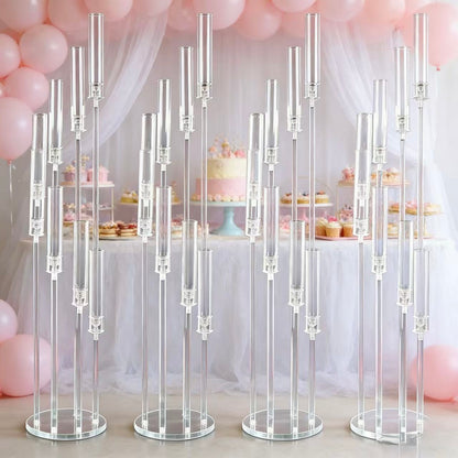 Set 4 buc suport pentru 8 capete lumanari – Înălțime până la 128 cm, Transparent, pentru Lumânări LED, Decor de Nuntă Elegant