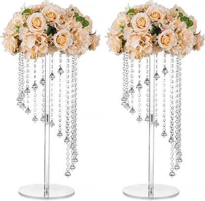 Set 4 suporturi decorative transparente cu cristale suspendate, design elegant pentru aranjamente florale, înălțimi 60 cm sau 80 cm (fără flori)
