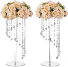 Set 4 suporturi decorative transparente cu cristale suspendate, design elegant pentru aranjamente florale, înălțimi 60 cm sau 80 cm (fără flori)