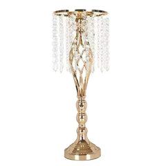 Set 4 suporturi decorative aurii cu cristale suspendate, design elegant pentru aranjamente florale, înălțimi 43 cm sau 58 cm (fără flori)