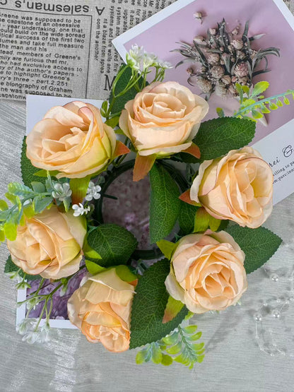 Aranjament floral cu lumânare decorativă, 6 capete, 30 cm, Ruyidecor
