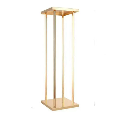 Set 4 suporturi decorative aurii tip piedestal, design modern geometric, înălțimi diferite