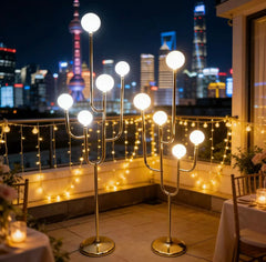 Lampadar Decorativ LED pentru Nuntă – Model Candelabru Modern pe Suport Auriu cu Globuri Luminoase, 1 Bucata