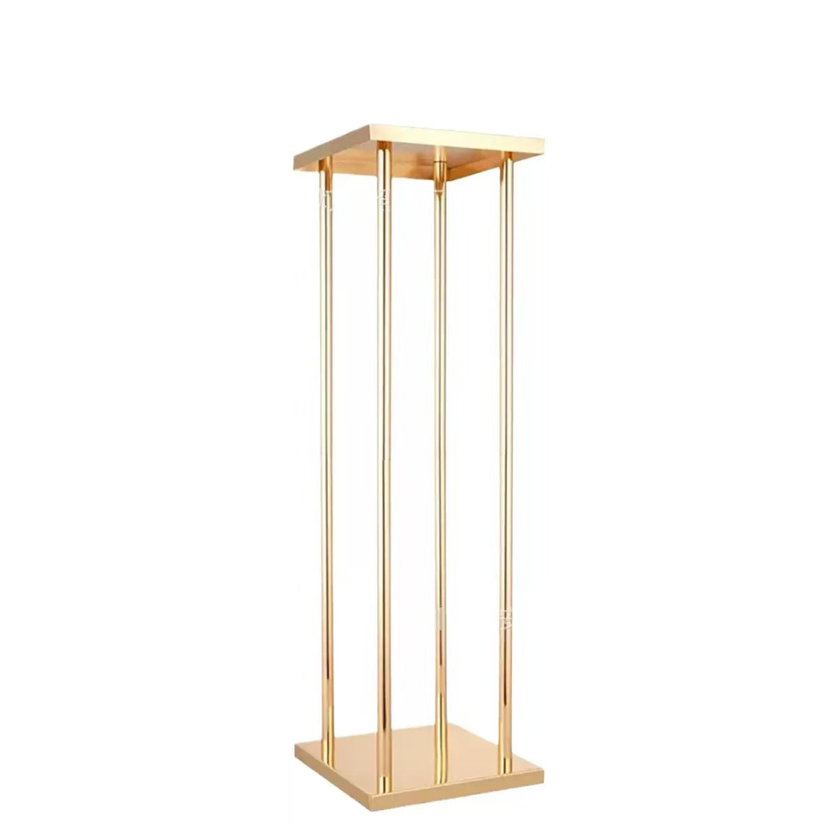 Set 4 suporturi decorative aurii tip piedestal, design modern geometric, înălțimi diferite