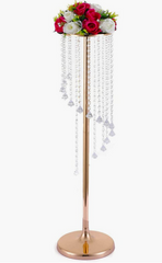 Set 4 suporturi decorative aurii cu cristale suspendate, pentru aranjamente florale elegante, înălțimi 70 cm sau 90 cm (fără flori)