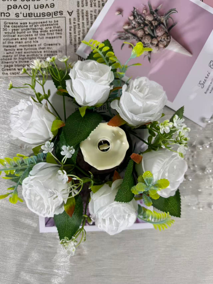 Aranjament floral cu lumânare decorativă, 6 capete, 30 cm, Ruyidecor