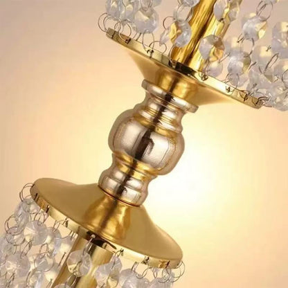 Set 4 suporturi decorative aurii cu cristale suspendate, pentru aranjamente florale elegante, înălțimi 60/80/100 cm (fără flori)