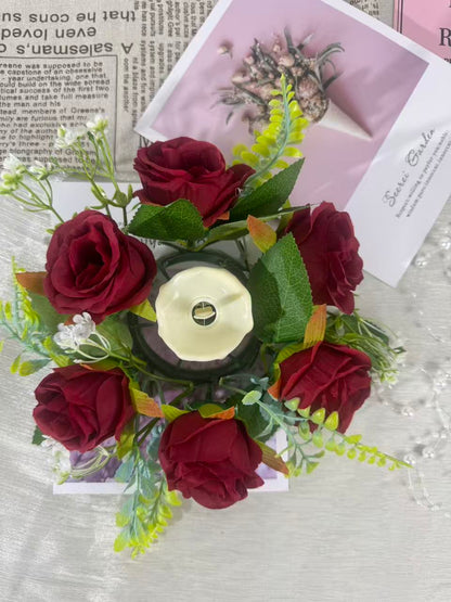 Aranjament floral cu lumânare decorativă, 6 capete, 30 cm, Ruyidecor