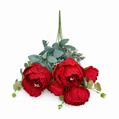 Floare Artificiala Tip Bujor Premium 50 cm, 8 Capete Florale, cu Frunze Decorative