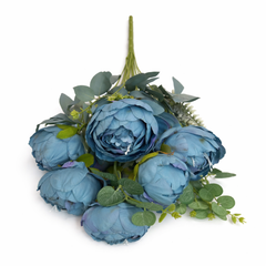 Floare Artificiala Tip Bujor Premium 50 cm, 8 Capete Florale, cu Frunze Decorative