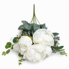 Floare Artificiala Tip Bujor Premium 50 cm, 8 Capete Florale, cu Frunze Decorative