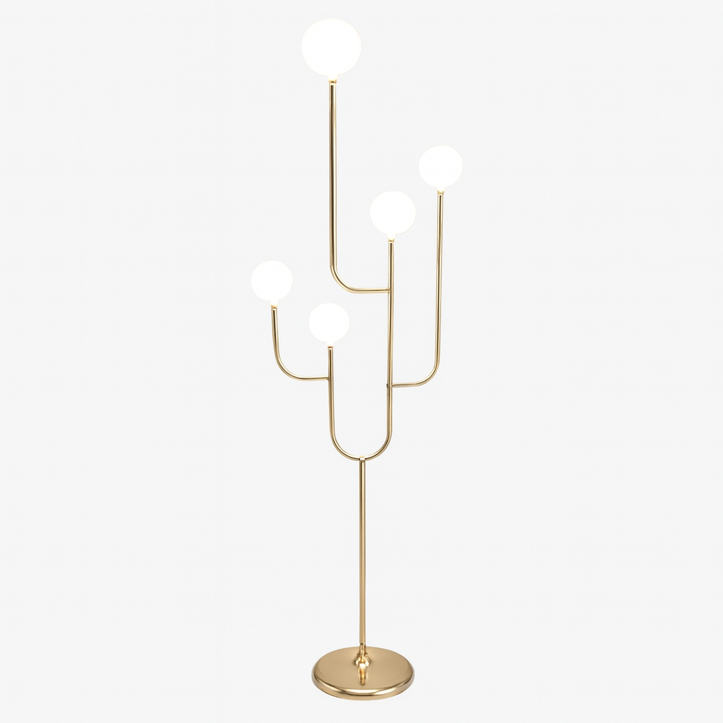 Lampadar Decorativ LED pentru Nuntă – Model Candelabru Modern pe Suport Auriu cu Globuri Luminoase, 1 Bucata