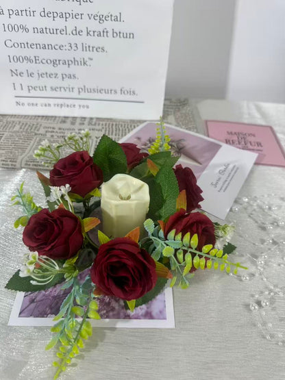 Aranjament floral cu lumânare decorativă, 6 capete, 30 cm, Ruyidecor