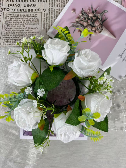 Aranjament floral cu lumânare decorativă, 6 capete, 30 cm, Ruyidecor