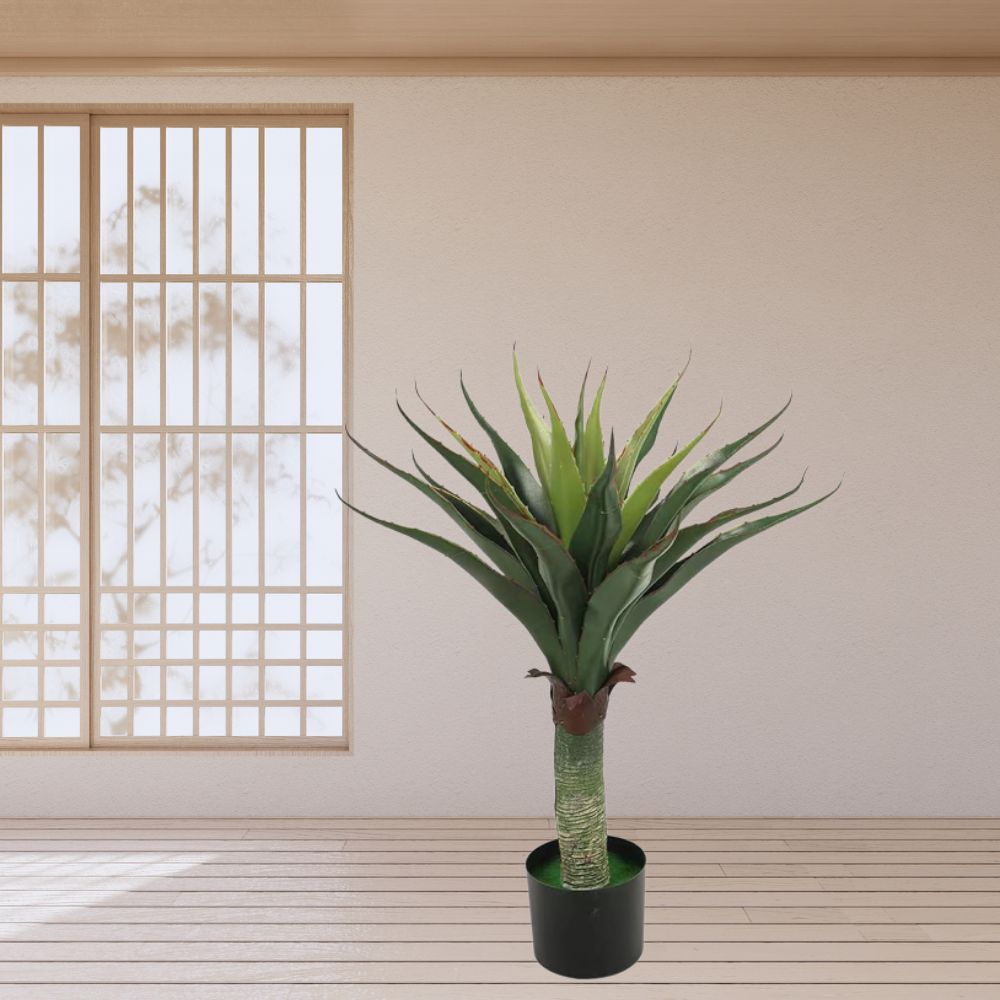 Planta artificiala decorativa Agave pe trunchi, 80 cm, ghiveci inclus
