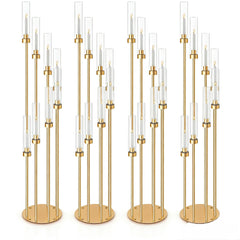 Set 4 sfeșnice decorative aurii cu 8 suporturi lumânări, design modern elegant, înălțime 128 cm (fără lumânări)