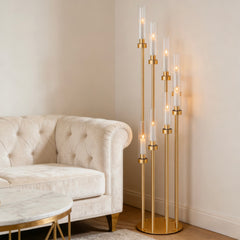 Set 4 sfeșnice decorative aurii cu 8 suporturi lumânări, design modern elegant, înălțime 128 cm (fără lumânări)