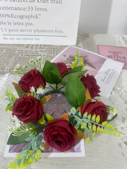 Aranjament floral cu lumânare decorativă, 6 capete, 30 cm, Ruyidecor
