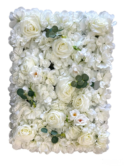 Panou floral artificial cu trandafiri si hortensii albe, 40 x 60 cm, Ruyidecor