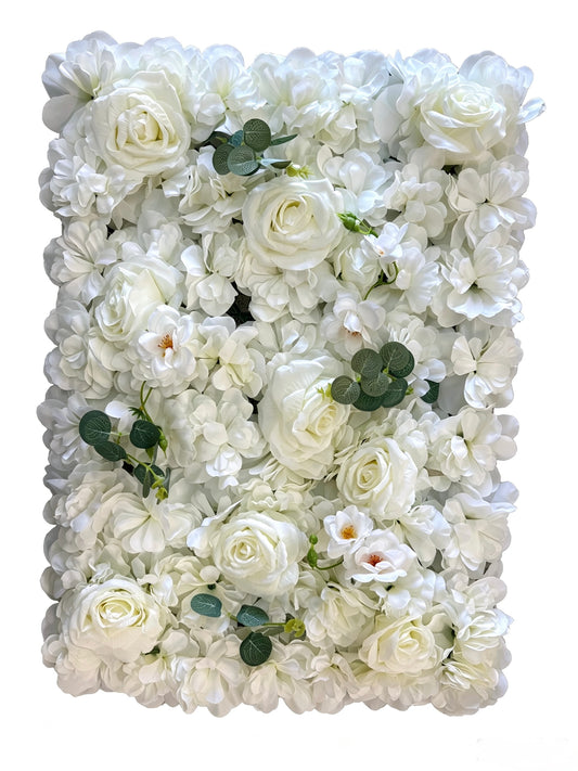 Panou floral artificial cu trandafiri si hortensii albe, 40 x 60 cm, Ruyidecor