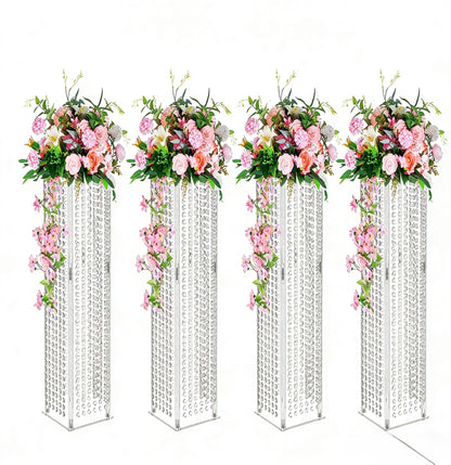 Set 4 suporturi decorative transparente cu cristale tip perdea, pentru aranjamente florale, înălțimi 40/60/80/100 cm (fără flori)