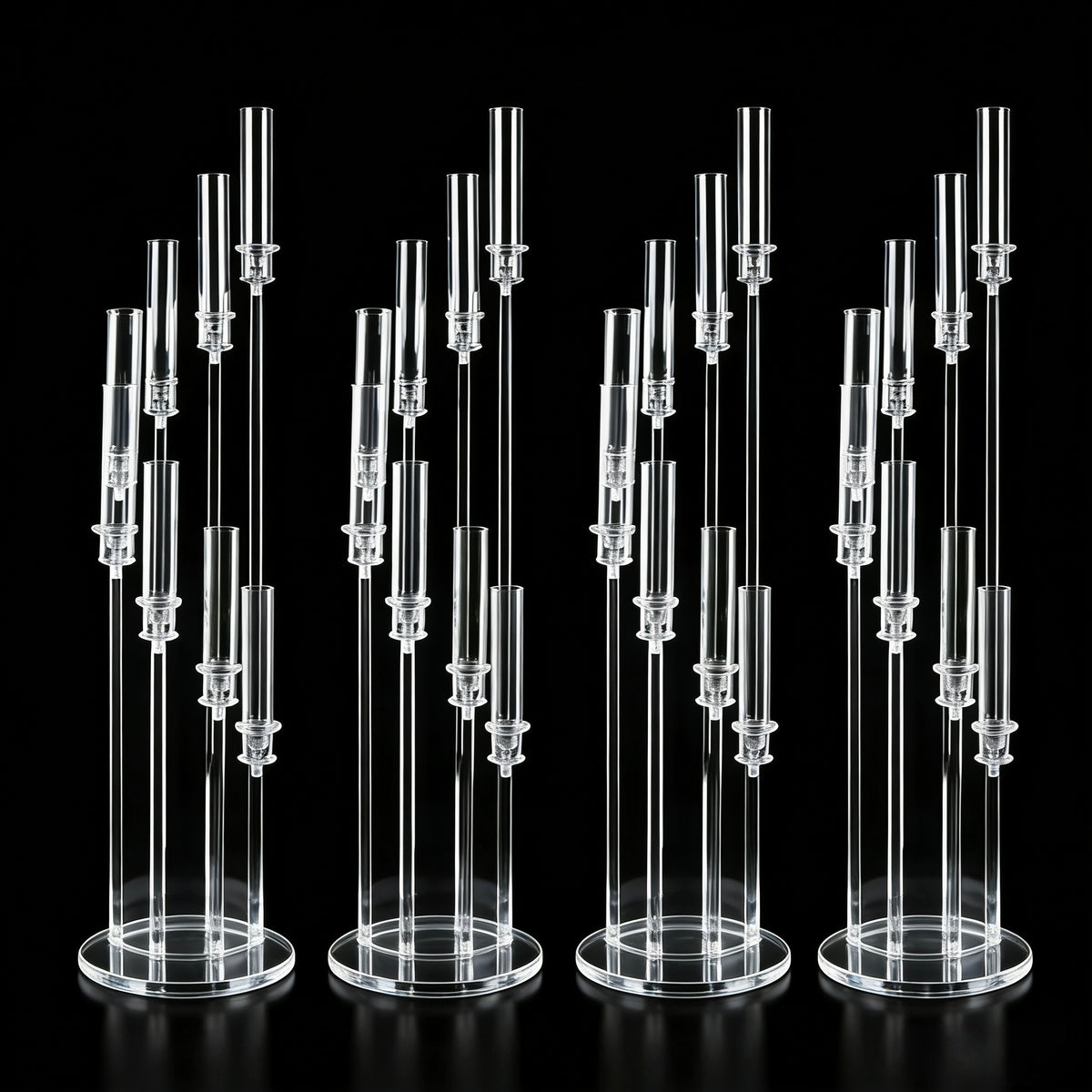 Set 4 buc suport pentru 8 capete lumanari – Înălțime până la 128 cm, Transparent, pentru Lumânări LED, Decor de Nuntă Elegant