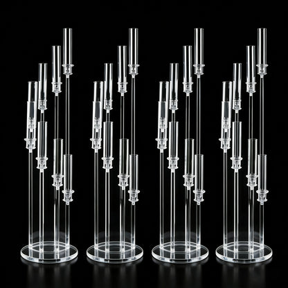 Set 4 buc suport pentru 8 capete lumanari – Înălțime până la 128 cm, Transparent, pentru Lumânări LED, Decor de Nuntă Elegant
