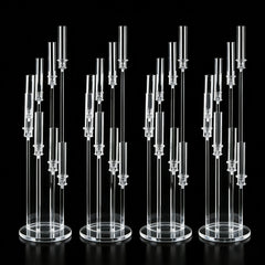 Set 4 buc suport pentru 8 capete lumanari – Înălțime până la 128 cm, Transparent, pentru Lumânări LED, Decor de Nuntă Elegant