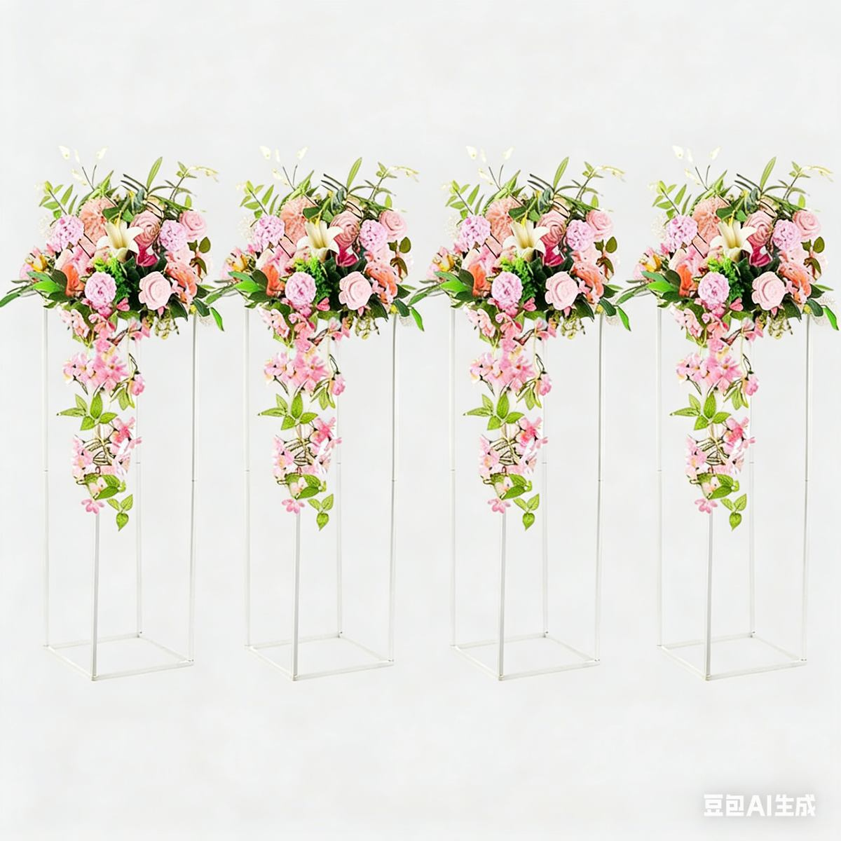 Set 4 bucati Suport metalic alb, 60/80 cm, fara flori