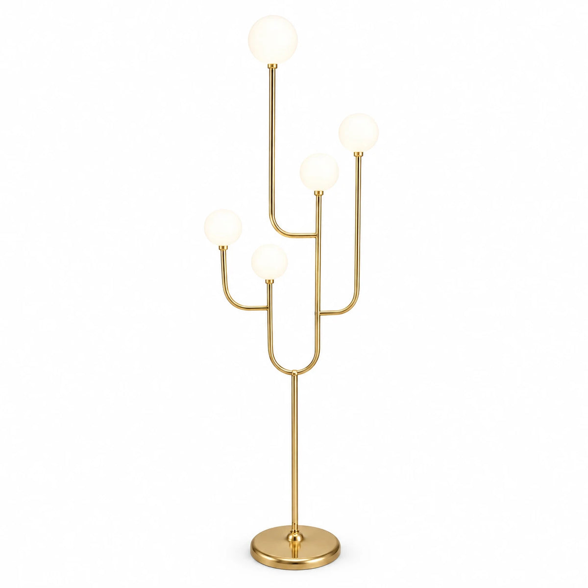 Lampadar Decorativ LED pentru Nuntă – Model Candelabru Modern pe Suport Auriu cu Globuri Luminoase, 1 Bucata