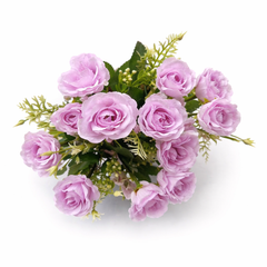 Aranjament Floral Artificial Alb 30 cm, Trandafiri Decorativi cu Frunze Verzi