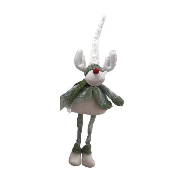Figurina decorativa cu fular verde, 90 cm – figurina Craciun cu picioare lungi