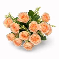 Aranjament Floral Artificial Alb 30 cm, Trandafiri Decorativi cu Frunze Verzi