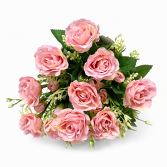 Aranjament Floral Artificial Alb 30 cm, Trandafiri Decorativi cu Frunze Verzi