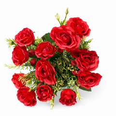 Aranjament Floral Artificial Alb 30 cm, Trandafiri Decorativi cu Frunze Verzi